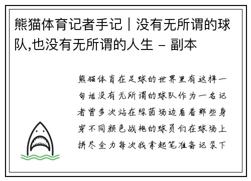 熊猫体育记者手记｜没有无所谓的球队,也没有无所谓的人生 - 副本