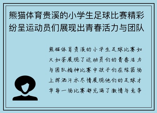 熊猫体育贵溪的小学生足球比赛精彩纷呈运动员们展现出青春活力与团队精神