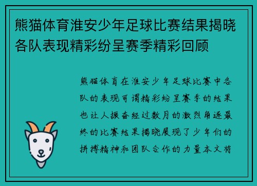 熊猫体育淮安少年足球比赛结果揭晓各队表现精彩纷呈赛季精彩回顾