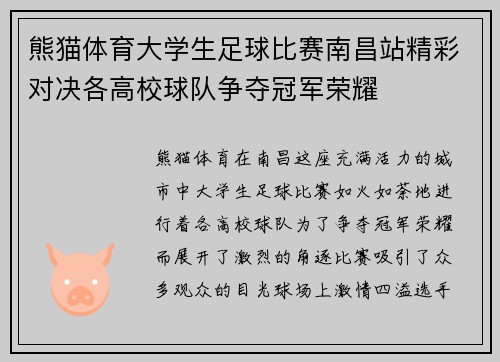 熊猫体育大学生足球比赛南昌站精彩对决各高校球队争夺冠军荣耀