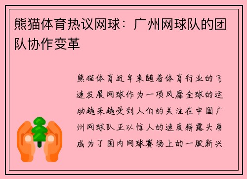 熊猫体育热议网球：广州网球队的团队协作变革